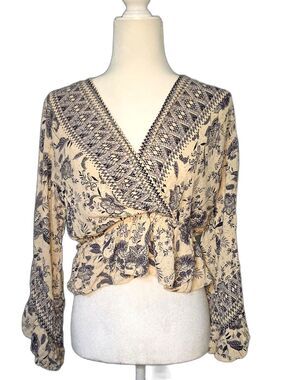 Angie Navy And Beige Floral Peplum Top